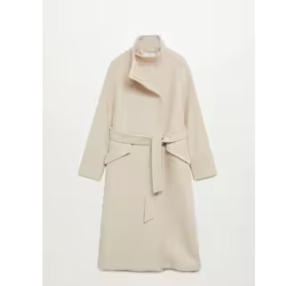 MANGO Funnel Neck Belted Coat in Ecru Sz M - NWT!! - Picture 1 of 14